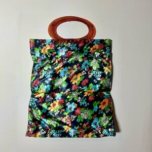 Floral Satin Women's Bag with plastic Handle